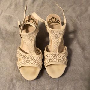 Used Fergalicious White lace wedges